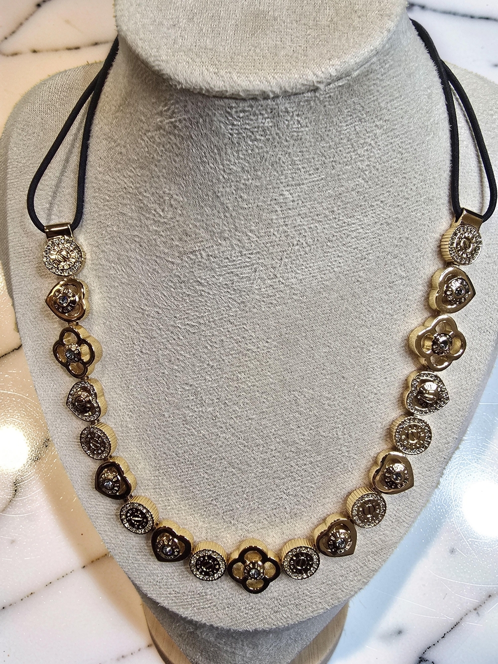 Henri Bendel Rhinestone Heart & Clover Adjustable Slider Necklace